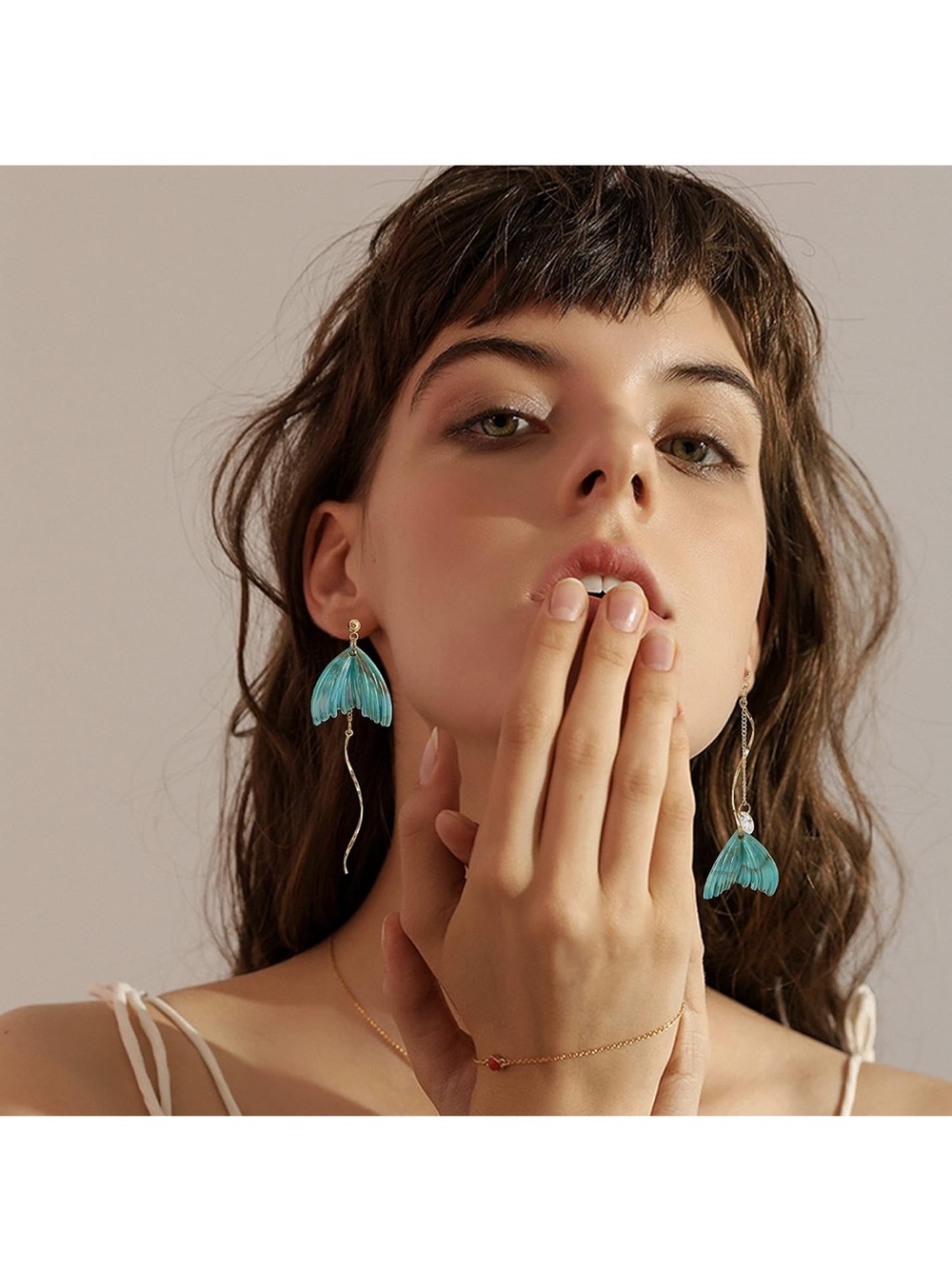 Mermaid Tail Asymmetrical Drop Gold Earrings